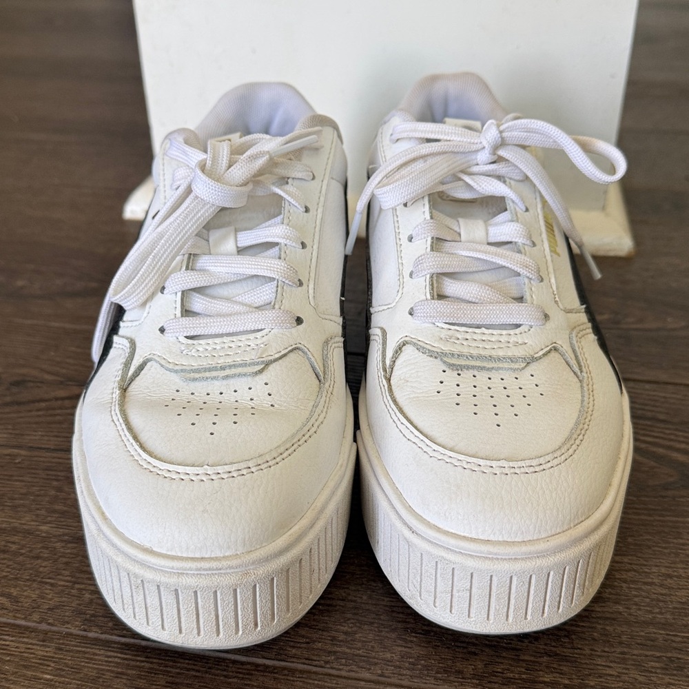 Puma White Platform Mayze Sneakers with Black Formstripe and Gold Logo 8.5 - Picture 3 of 9